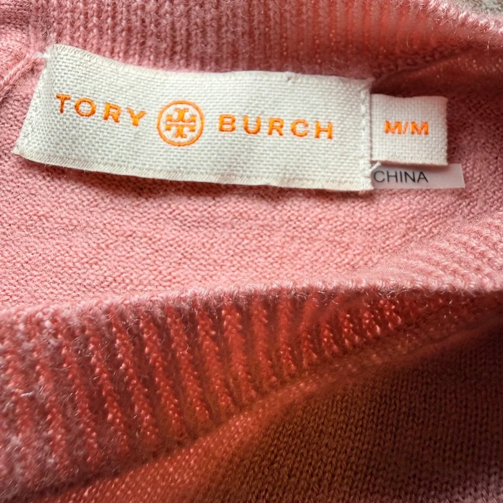 Tory Burch Crewneck Sweater Dusty Rose Pink Button Back Womens Medium Logo